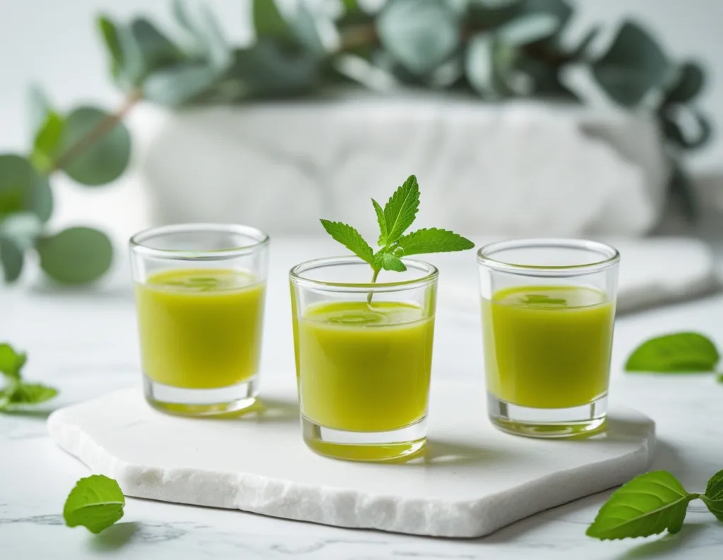 Amla ginger wellness shots with tulsi herbs