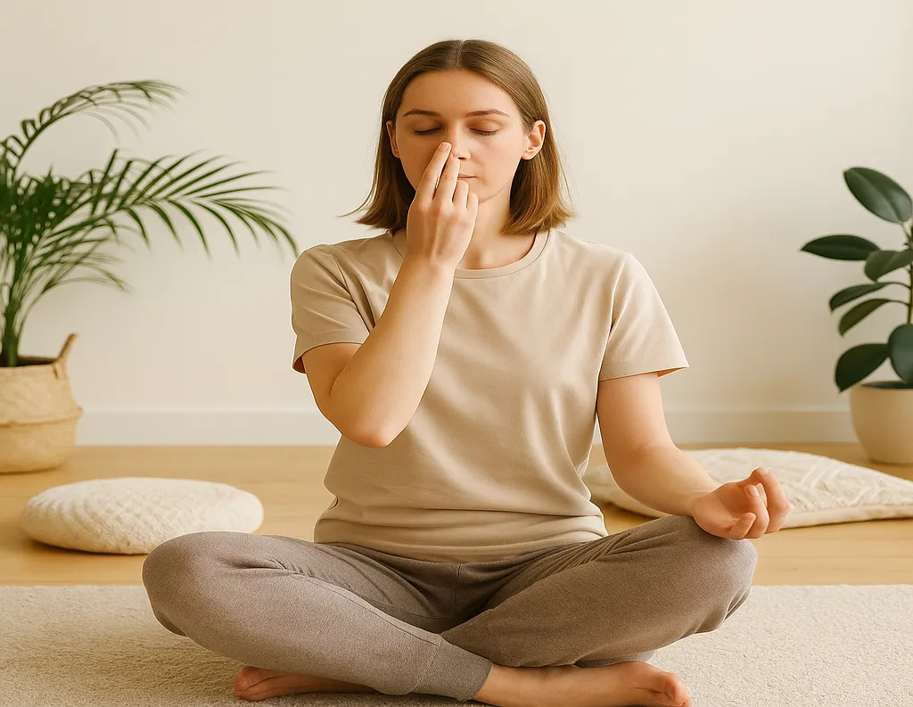 Beginner practicing Anulom Vilom pranayama for calmness