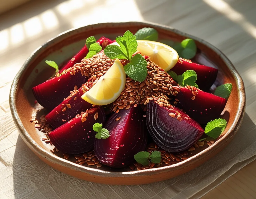 Refreshing beet salad with flax seeds and lemon