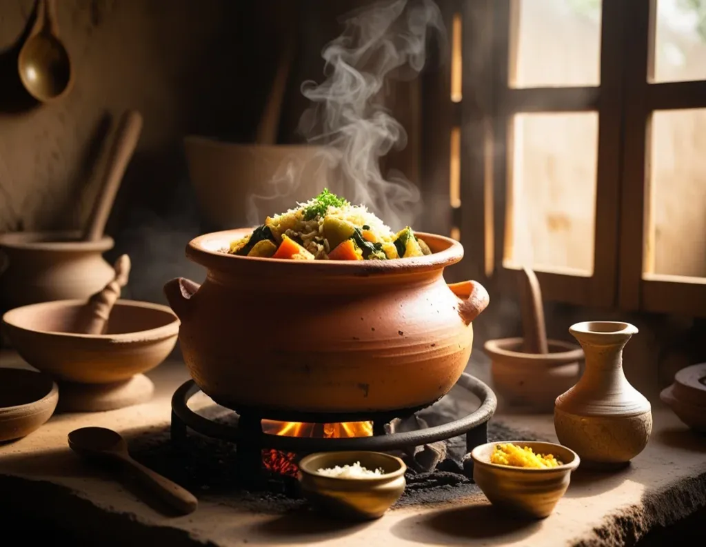 Cooking sattvic meal in earthen pot on natural flame