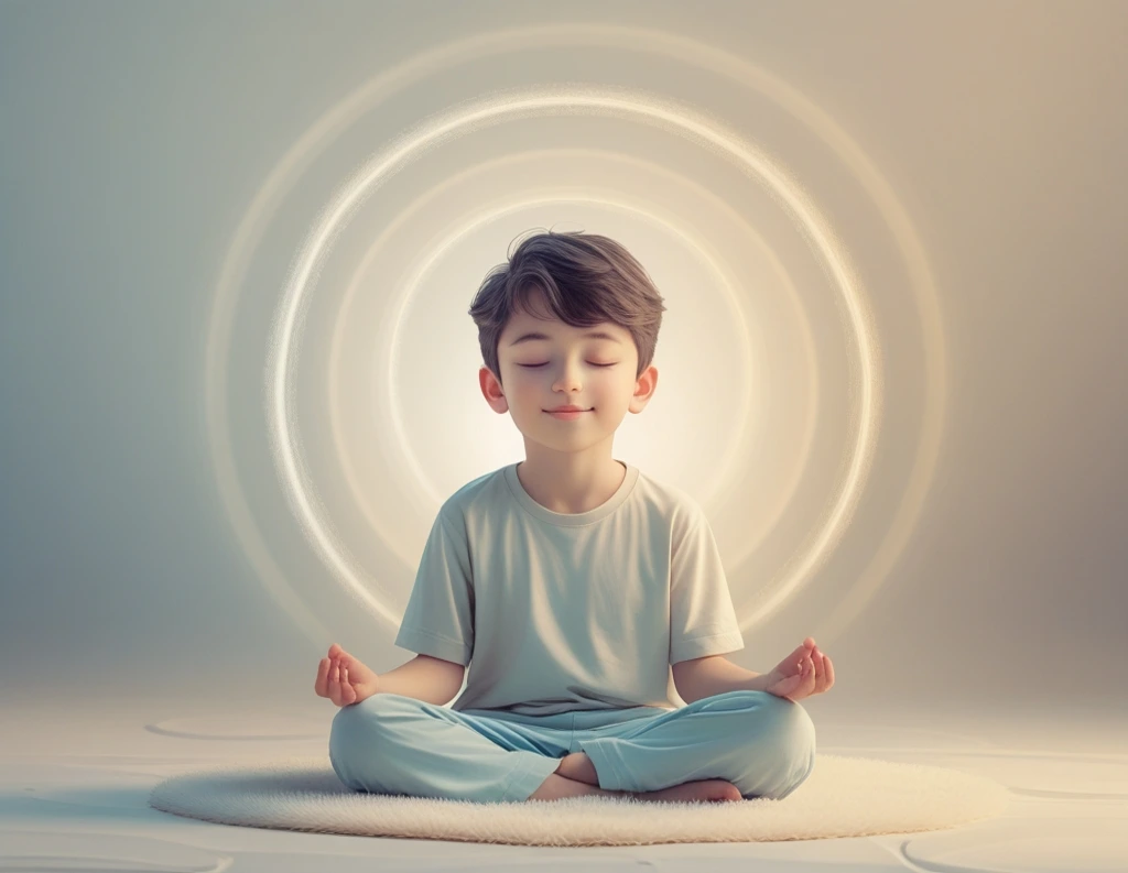 Meditator surrounded by soft focus rings and awareness glow
