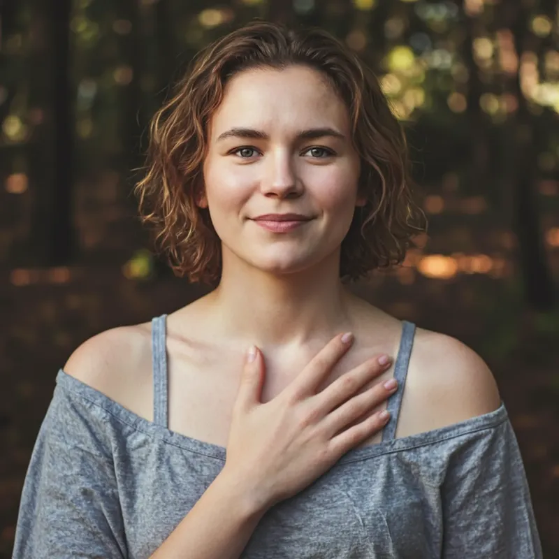 Hand gently touching chest