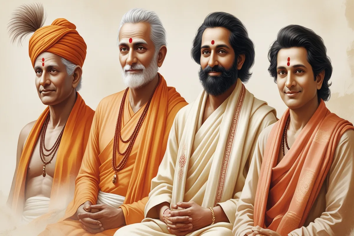 Group of revered Indian saints dressed in saffron robes