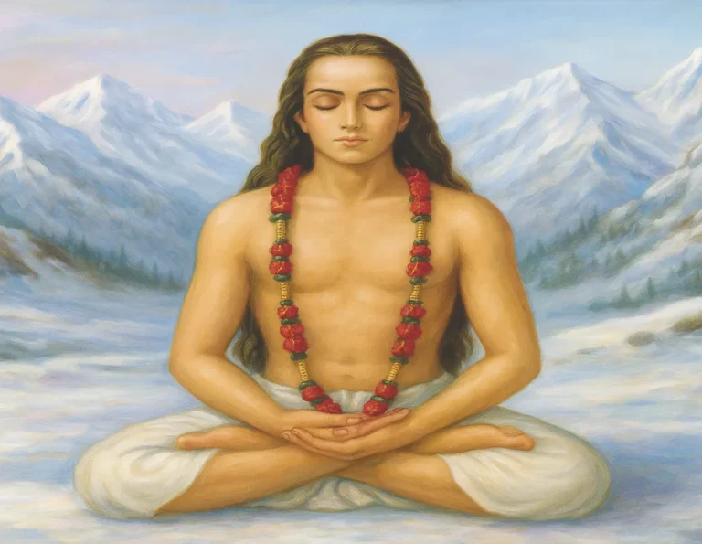 Mahavatar Babaji meditating in Himalayan snow cave