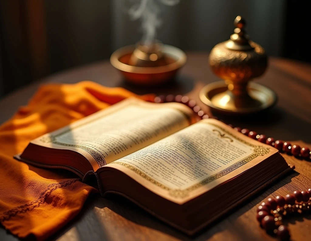  Open Bhagavad Gita with warm light on the pages