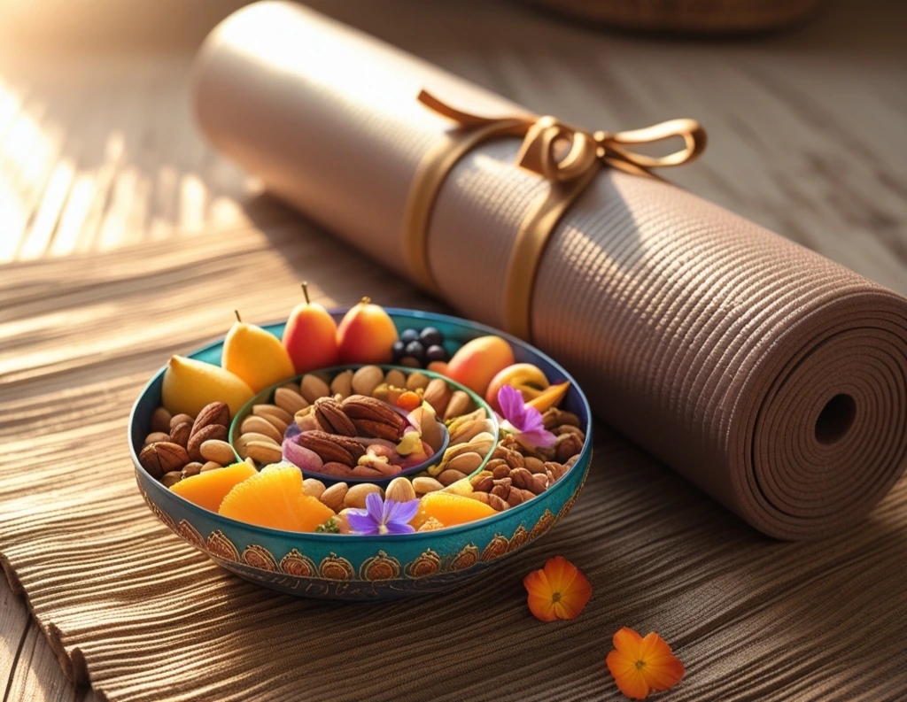 Sattvic meal placed beside yoga mat for daily balance