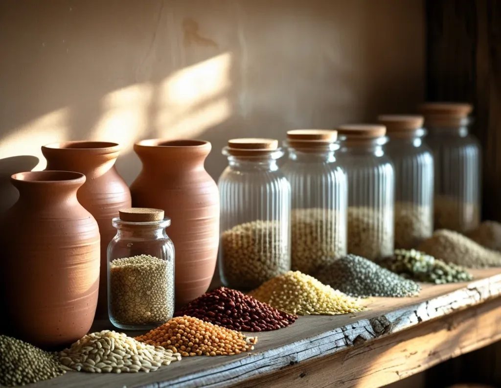 Sattvic food storage using natural clay and glass jars