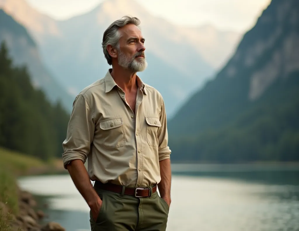 Man alone in nature, eyes closed