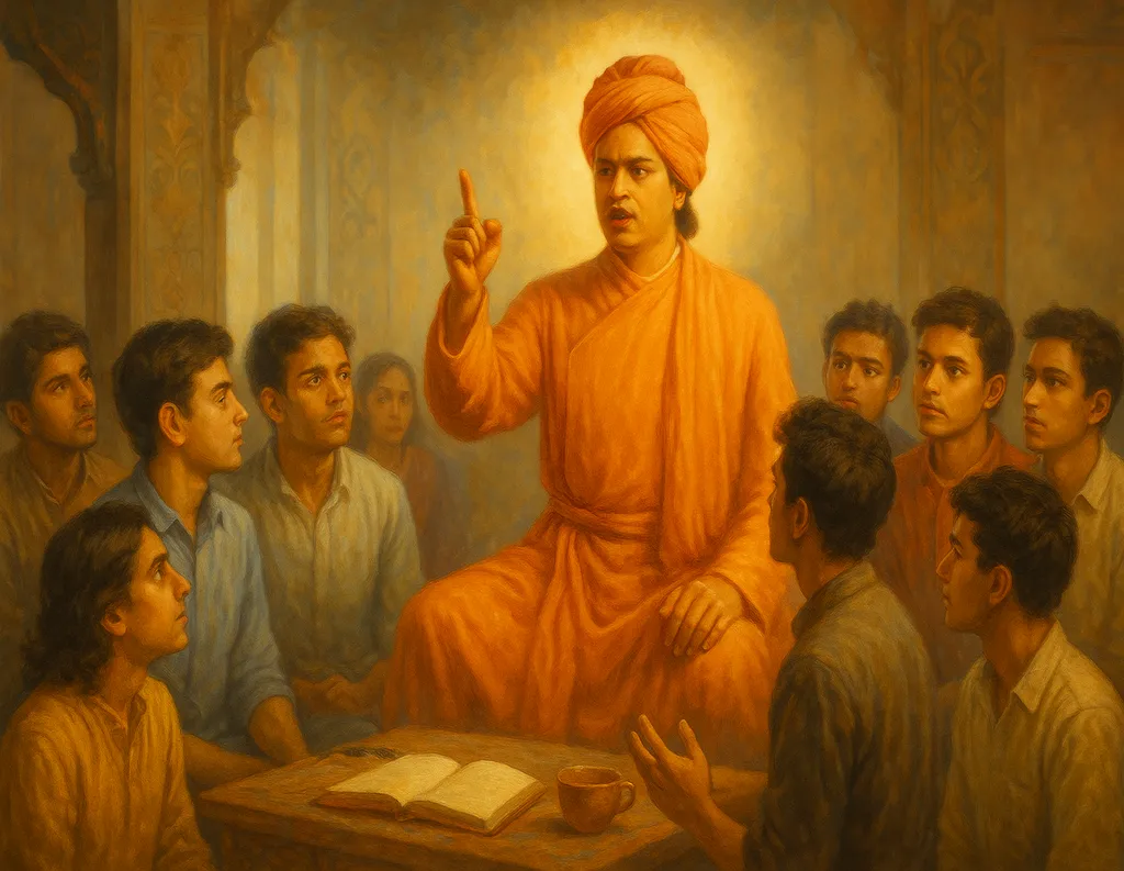 Swami Vivekananda inspiring youth through dynamic discourse