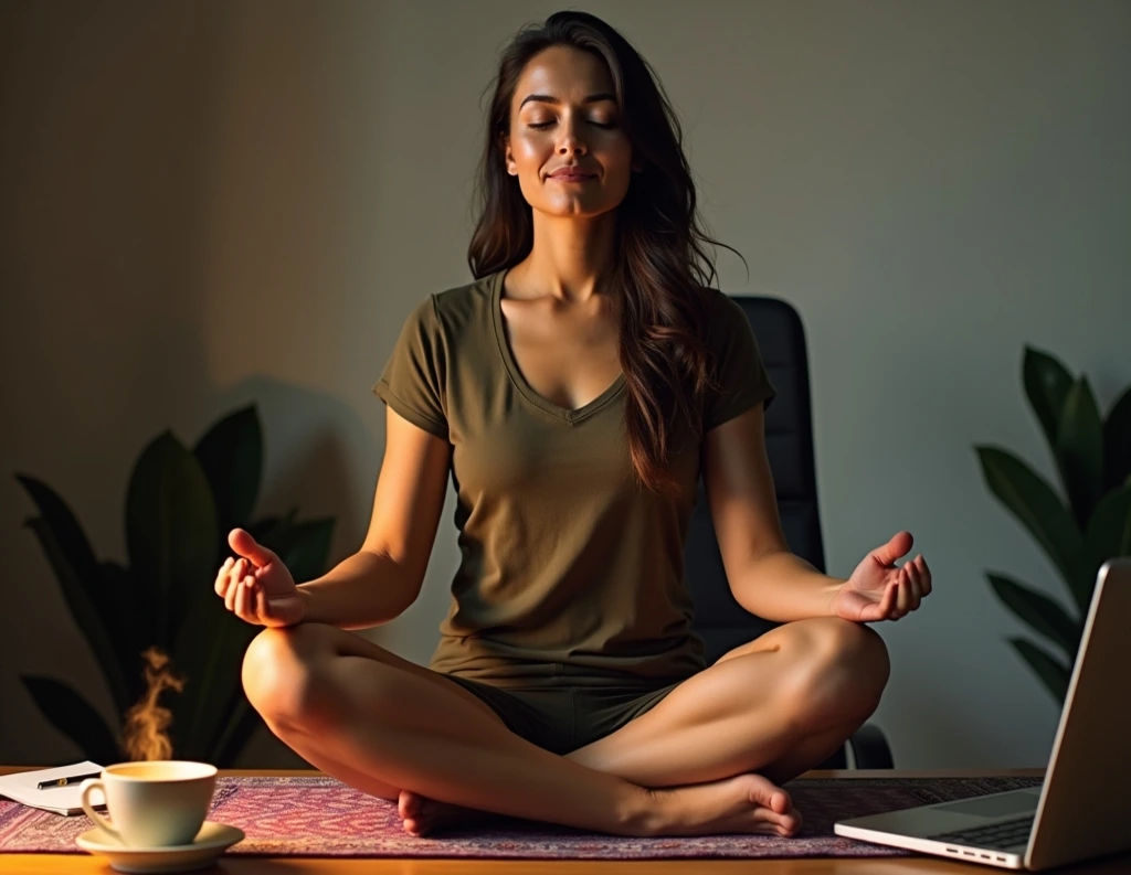 Professional meditating peacefully between work tasks
