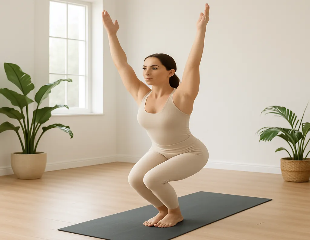 Woman performing Chair Pose indoors