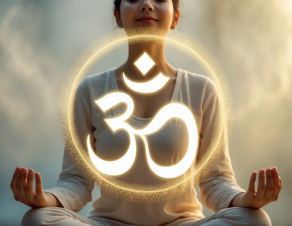 Person meditating while chanting Om