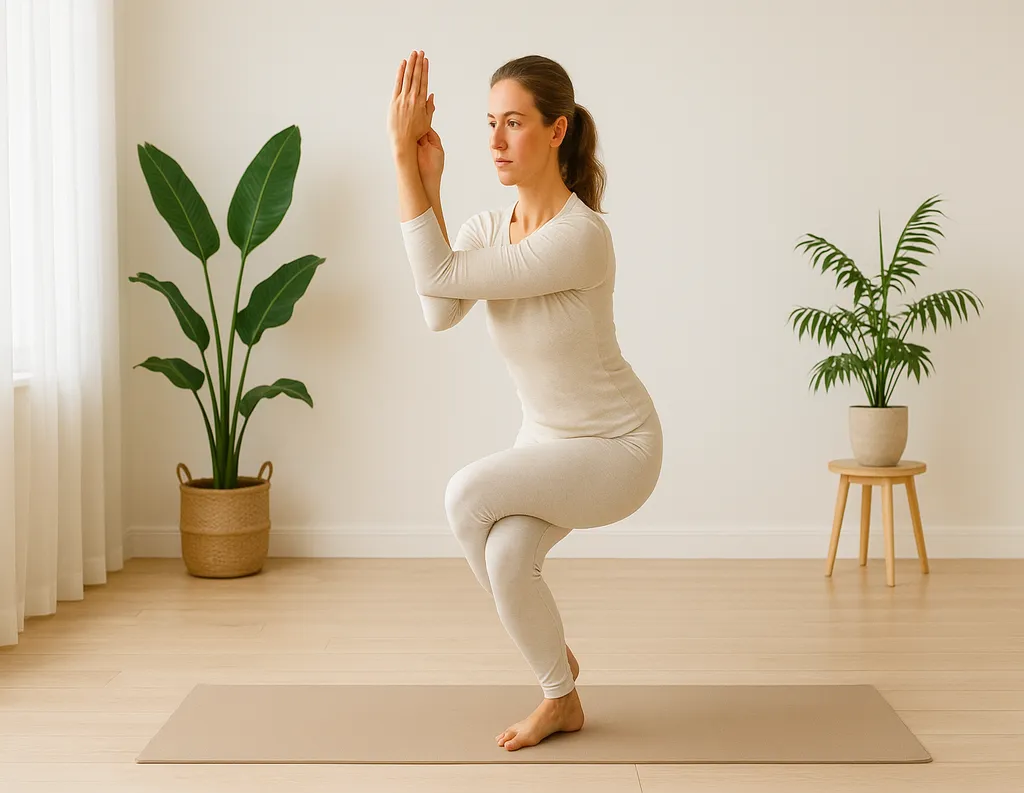 Eagle Pose in balance in home