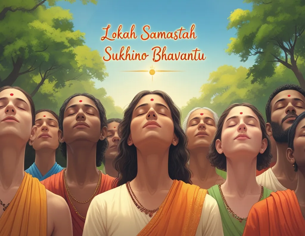 Group chanting for global peace Lokah Samastah Sukhino Bhavantu