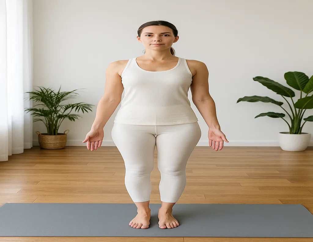 Woman practicing one of basic standing yoga poses the Mountain Pose