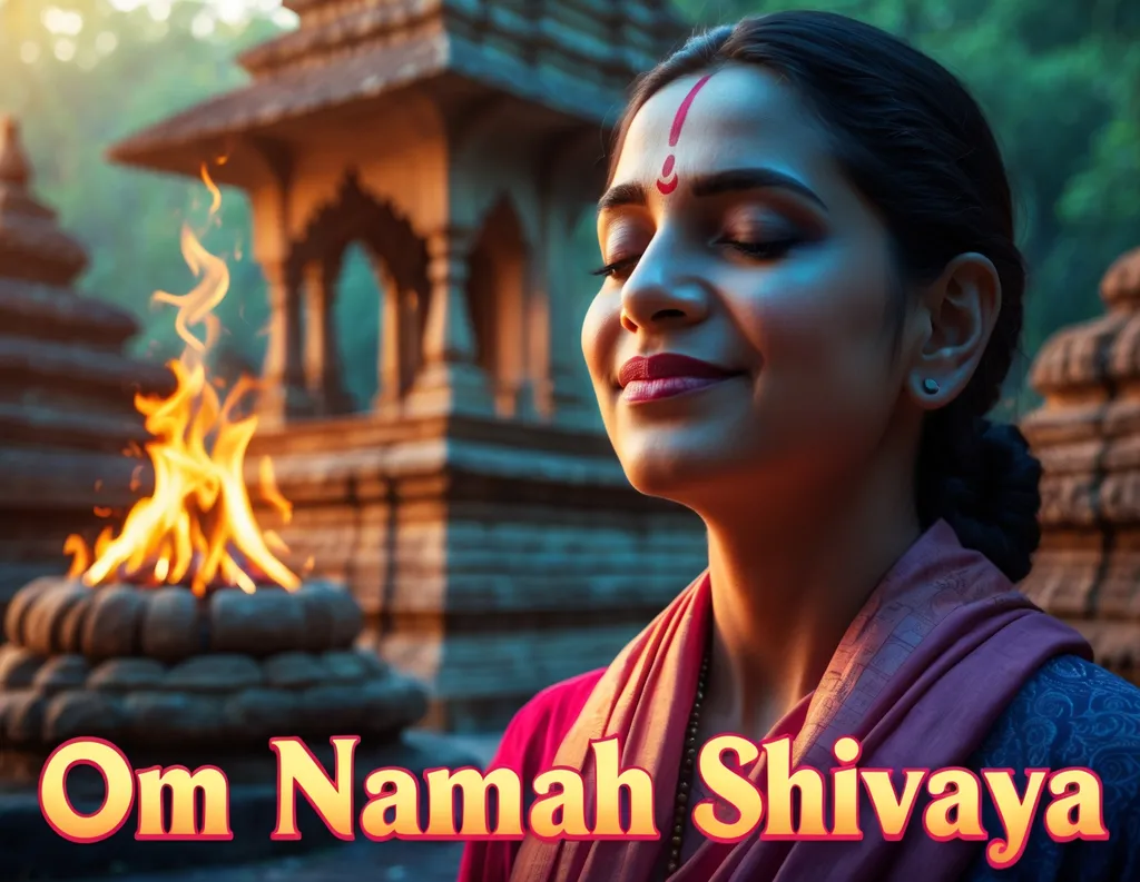 Devotee chanting Om Namah Shivaya with fire