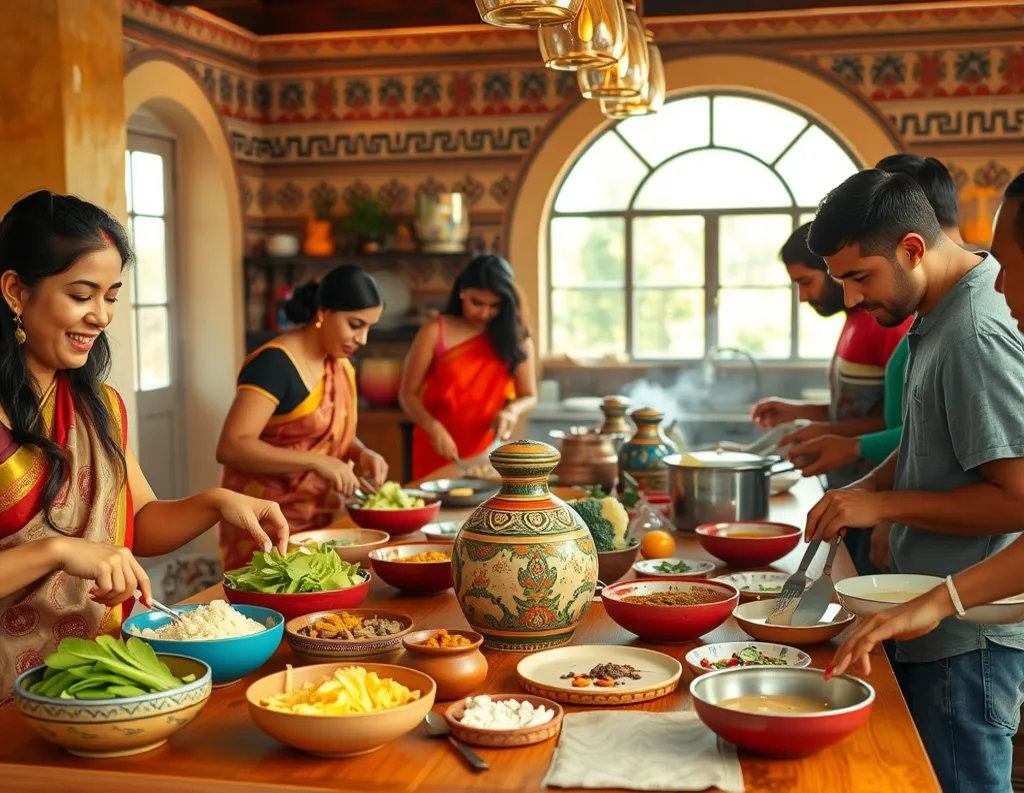 Preparing sattvic food in a community kitchen

