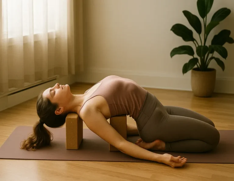 Woman using blocks for back support