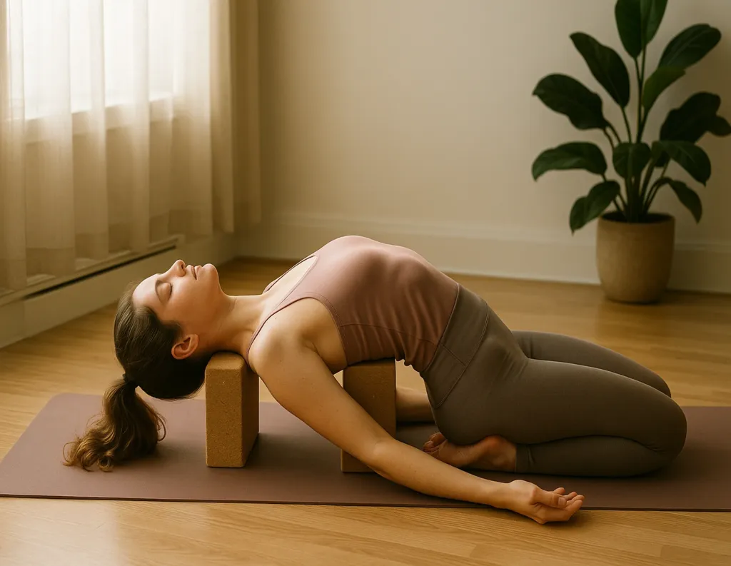 Woman using blocks for back support	
