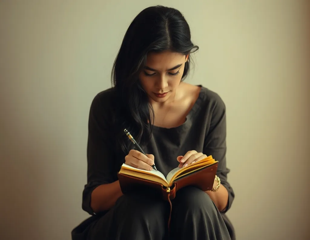 A person journaling alone in peaceful solitude, exploring  Ramana Maharshi teachings and “Who am I?”