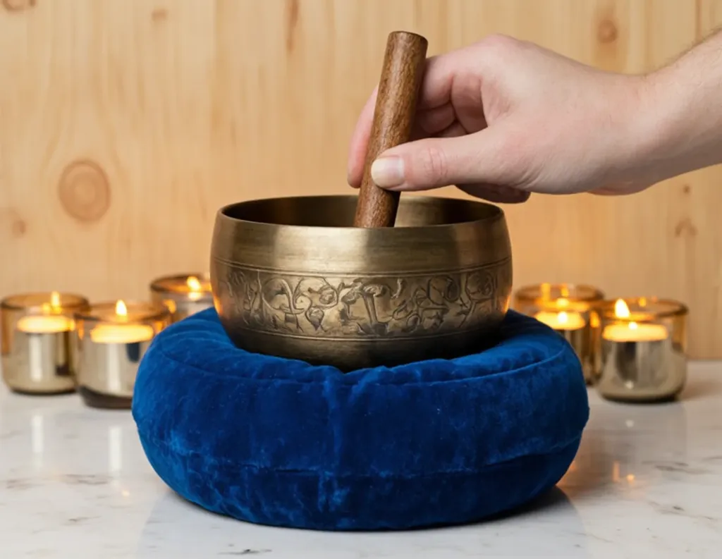  Singing bowl used to start and end meditation with a resonant sound