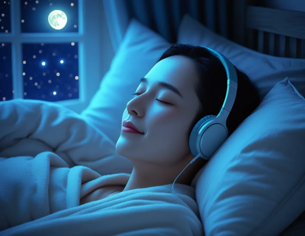 Guided meditation explained in a calm resting sleep practice with soft background tones.