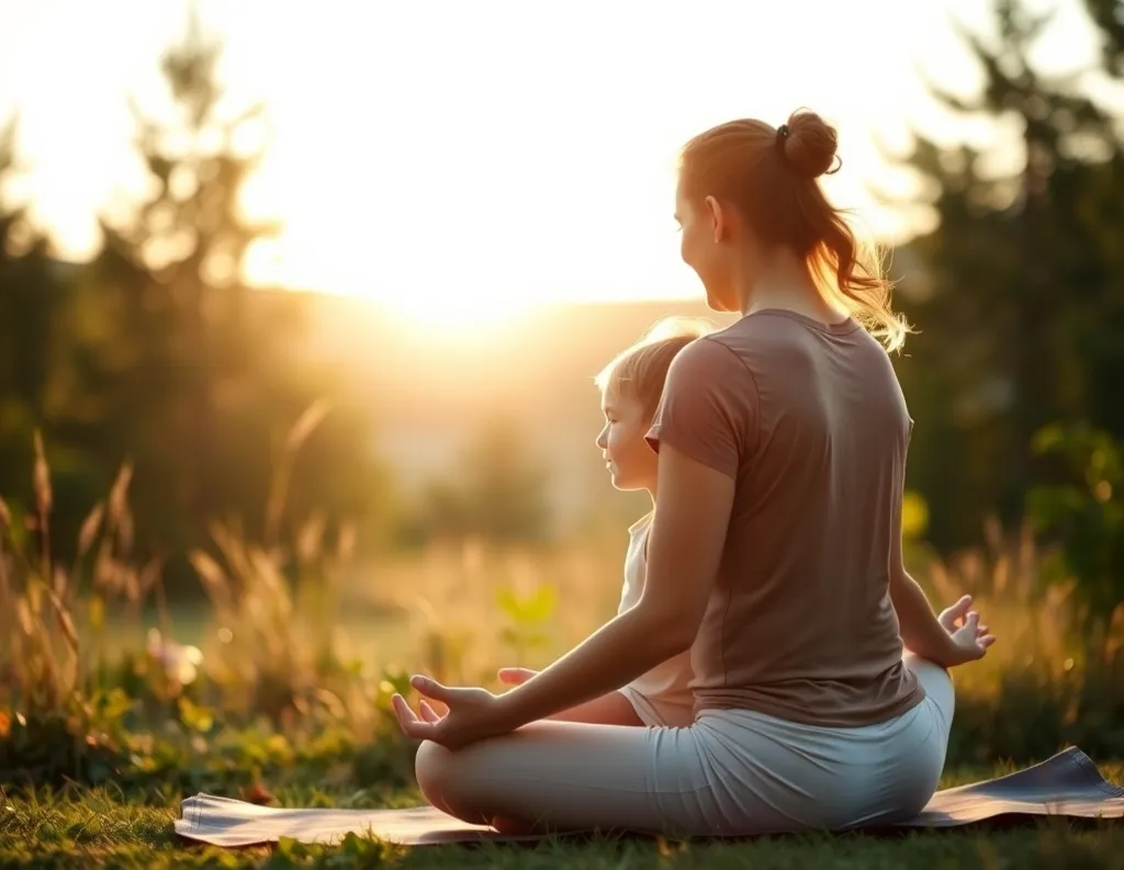 What is conscious parenting —a moment  of parent and child practicing mindful connection in a sattvic, peaceful setting