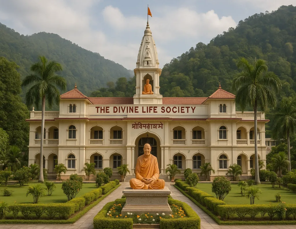 "Divine Life Society Ashram in Rishikesh, a central chapter in Swami Sivananda biography and his global yoga movement"
