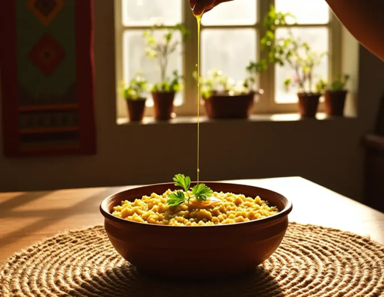 Warm ghee topping on sattvic khichdi