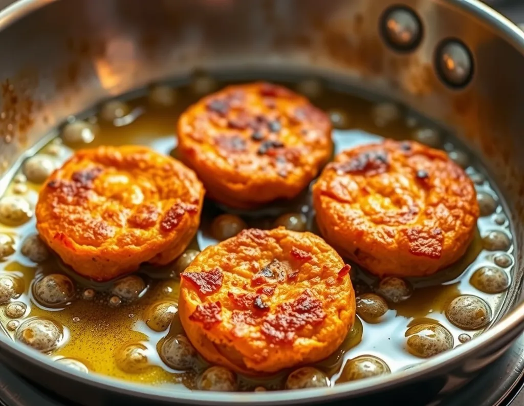 Tikkis shallow frying in ghee	
