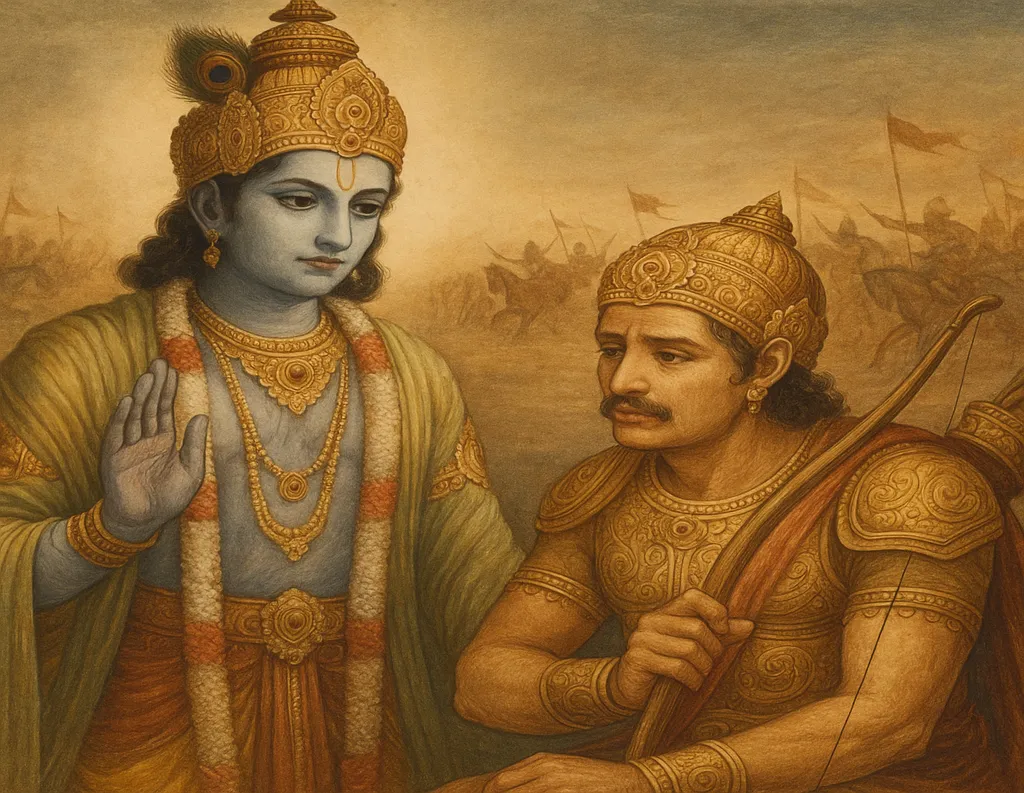 Krishna teaching Arjuna about love and detachment