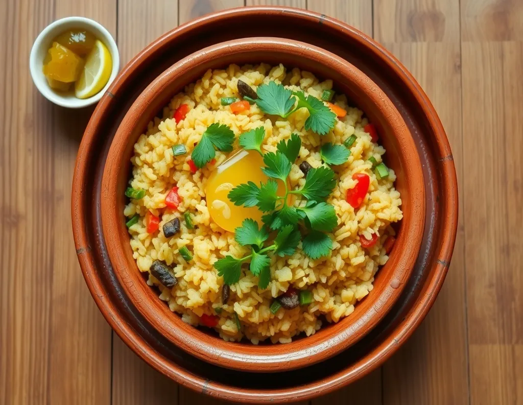 Ready-to-serve sattvic vegetable khichdi with coriander garnish	