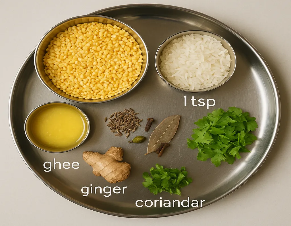 Ingredients for sattvic moong dal khichdi