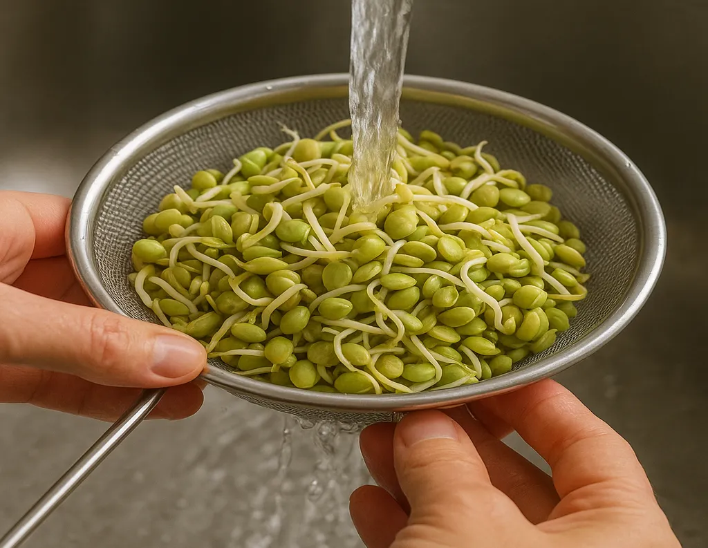Rinsing sprouted lentils