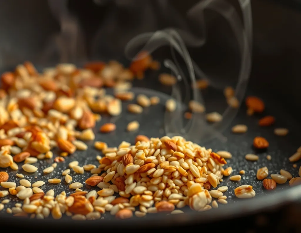  Roasting sesame, almonds, and walnuts in a pan