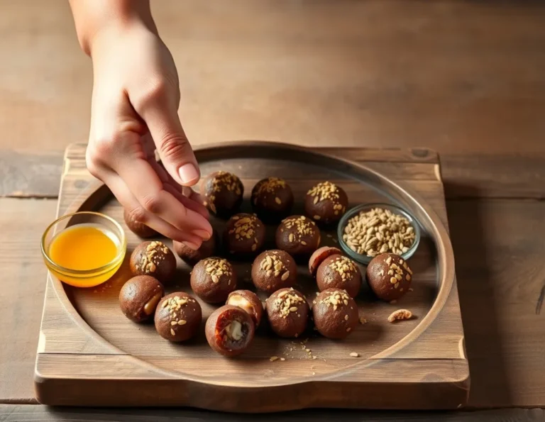 Hand rolling dates and nuts mixture into balls