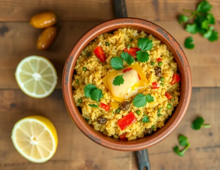 Wholesome sattvic vegetable khichdi with golden ghee drizzle in clay pot