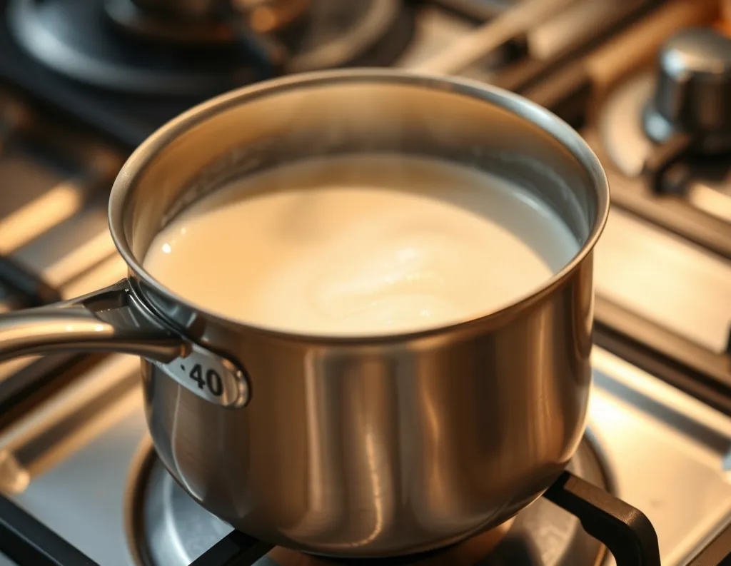  Milk simmering in a saucepan