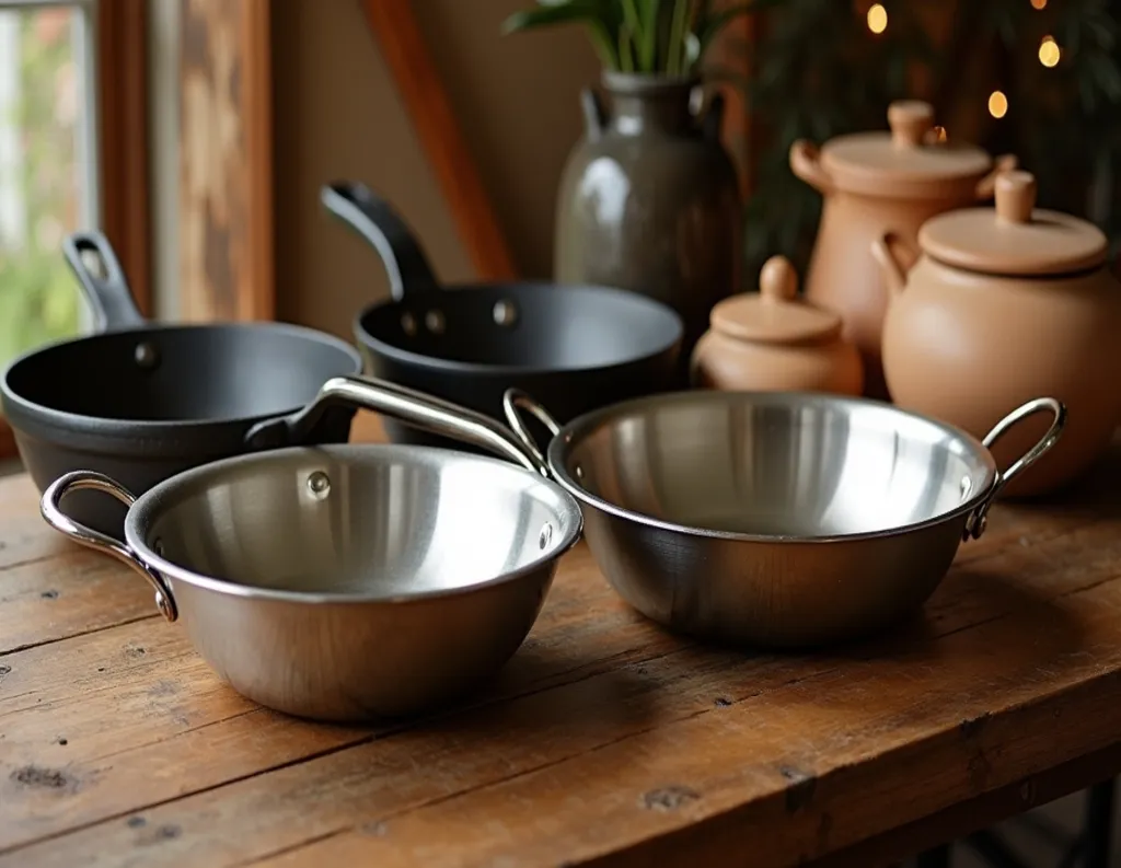 best starter kit of stainless steel pans, iron skillets and clay pots