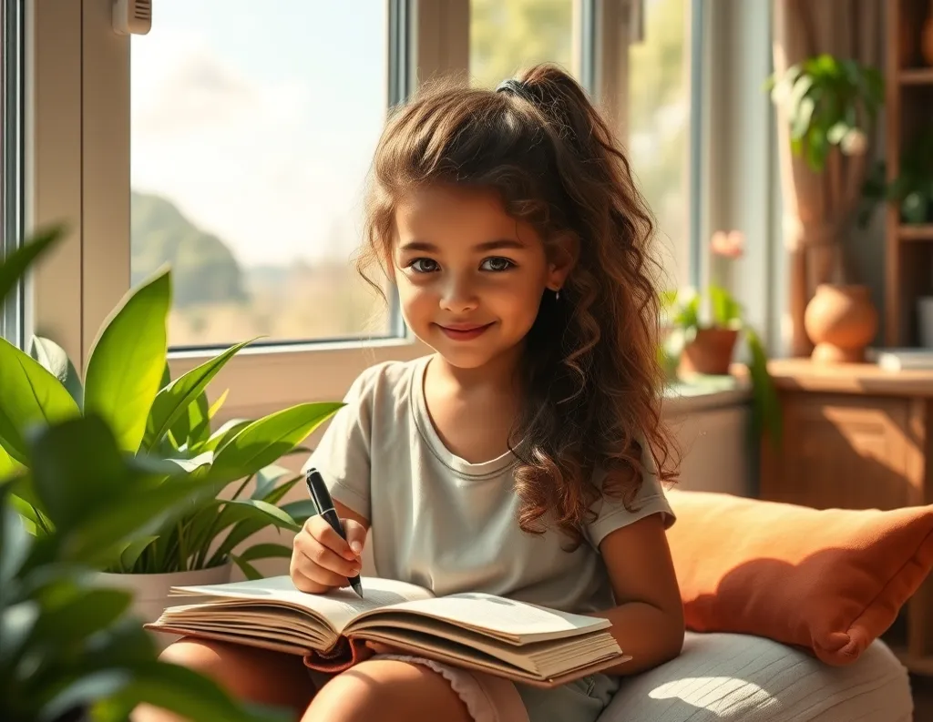 Young girl journaling by the window with peaceful intent as a part of Spiritual Empowerment for Youth Journey