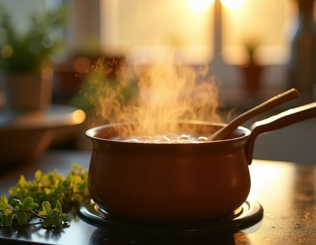 Gently heated water in a small saucepan	