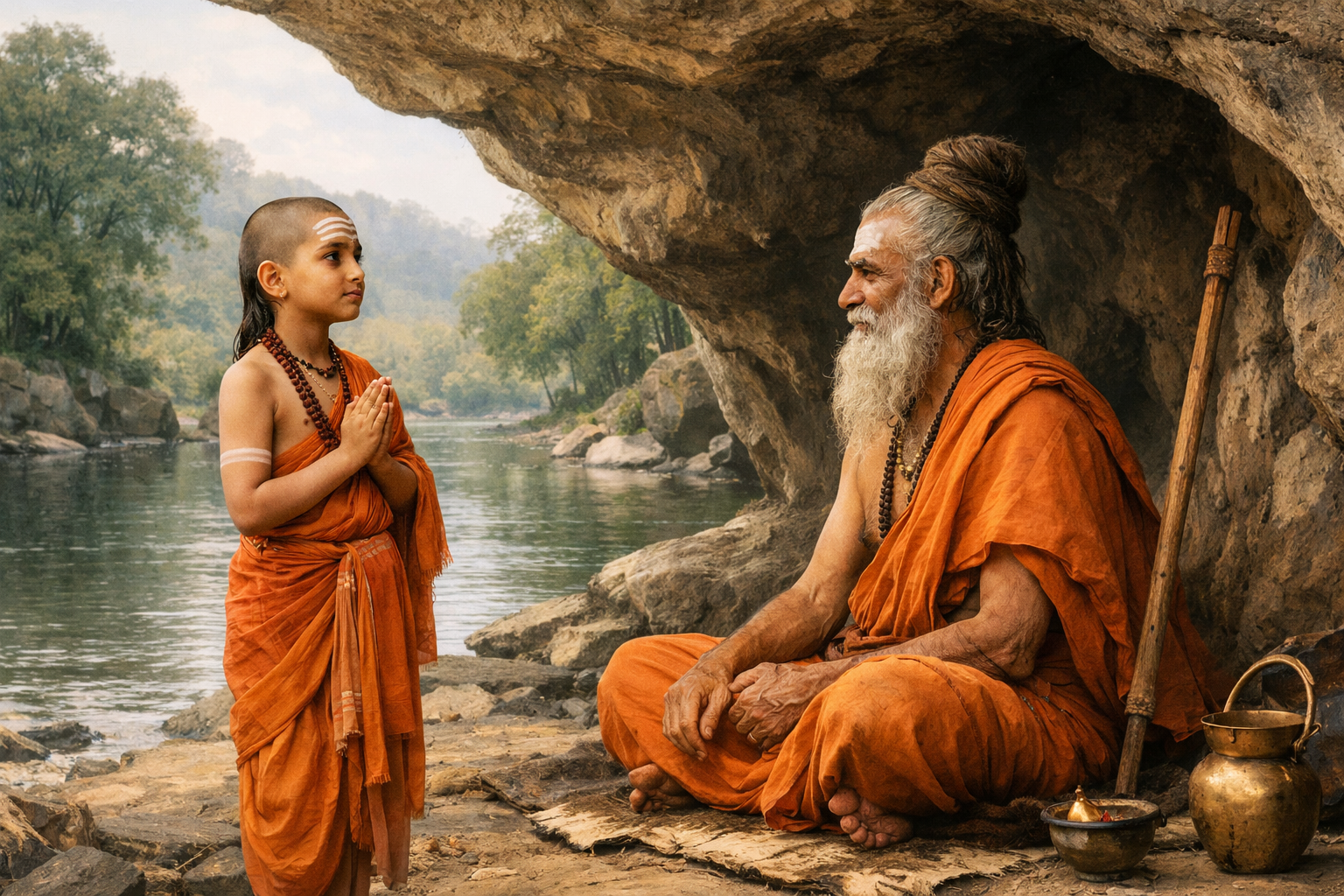 Adi Shankaracharya meeting Govinda Bhagavatpada
