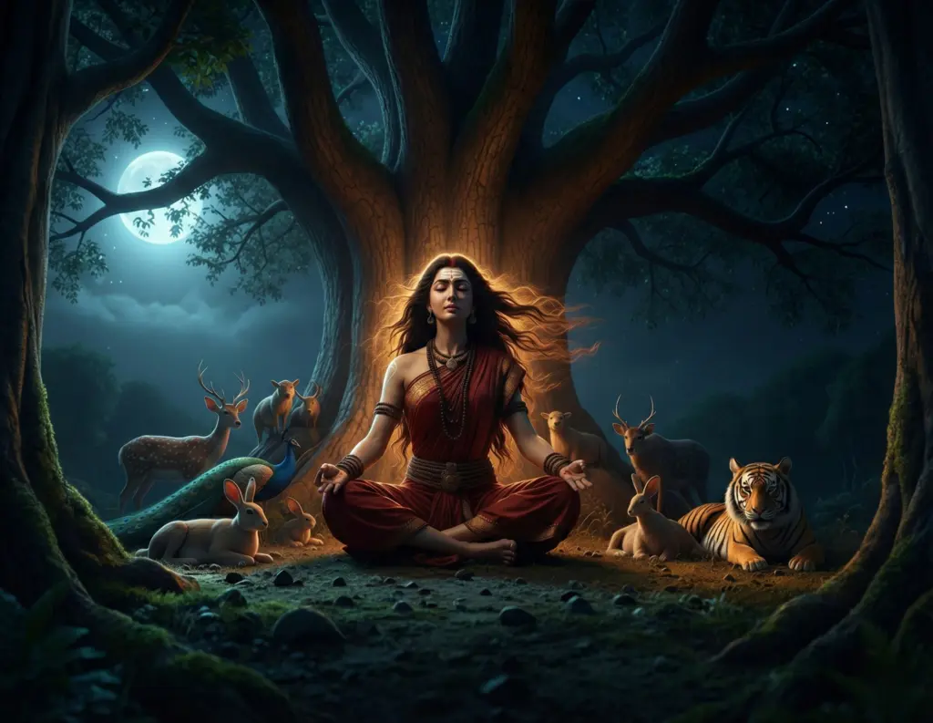 Parvati tapasya and Shiva testing her devotion